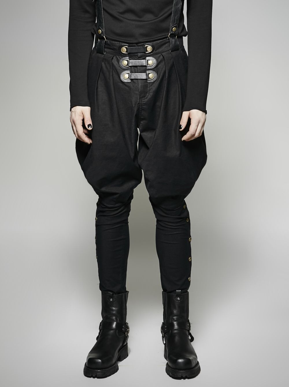 Pantalon gothique punk steampunk militaire sangles cuir boutons PunkRave homme 