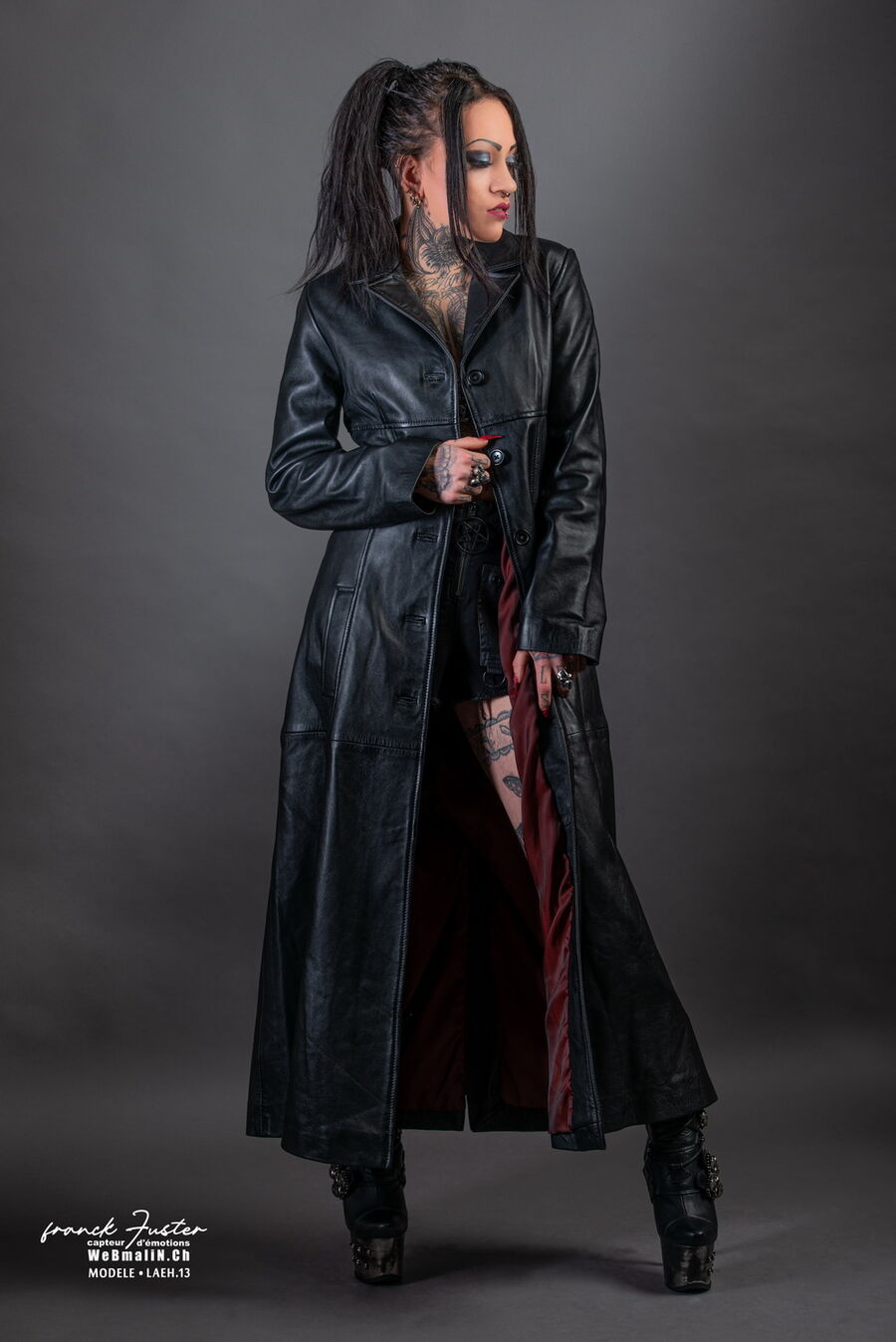 manteau cuir long noir