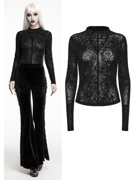 Haut gothique noir Punk Rave - Black Rose Veil