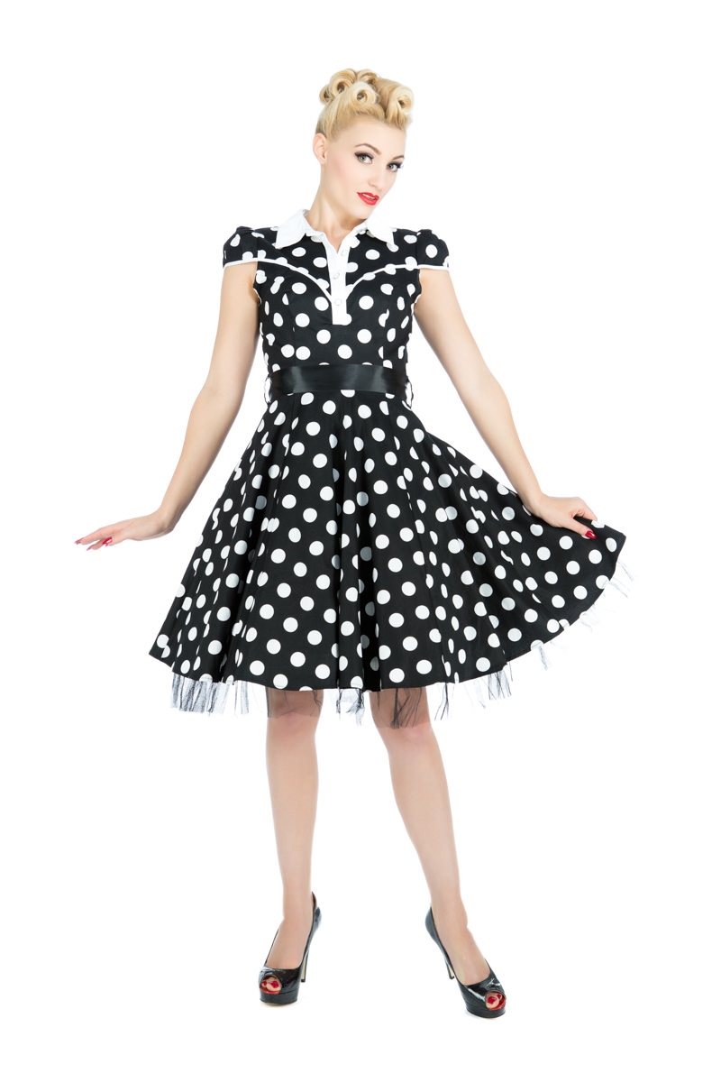 Robe Pin-Up r?�tro noire ?� pois blanc de chez h&r london