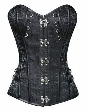 Corset gothique en tissu brocarde noir