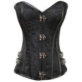 Corset gothique en tissu brocarde noir
