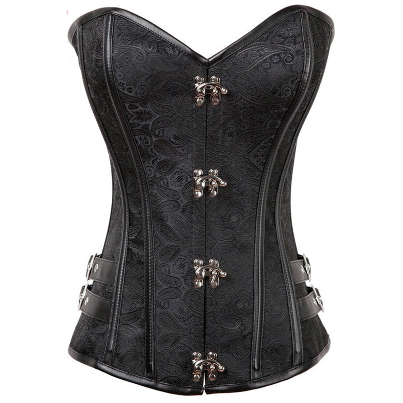 Corset gothique en tissu brocarde noir
