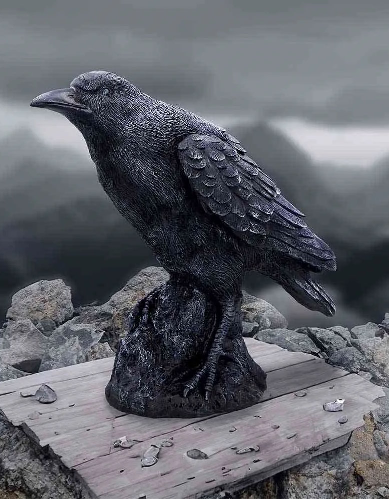 Figurine Corbeau Sur Crâne Noir & Blanc - Déco Gothique Halloween 11x14 Cm - Polyresine Détaillée