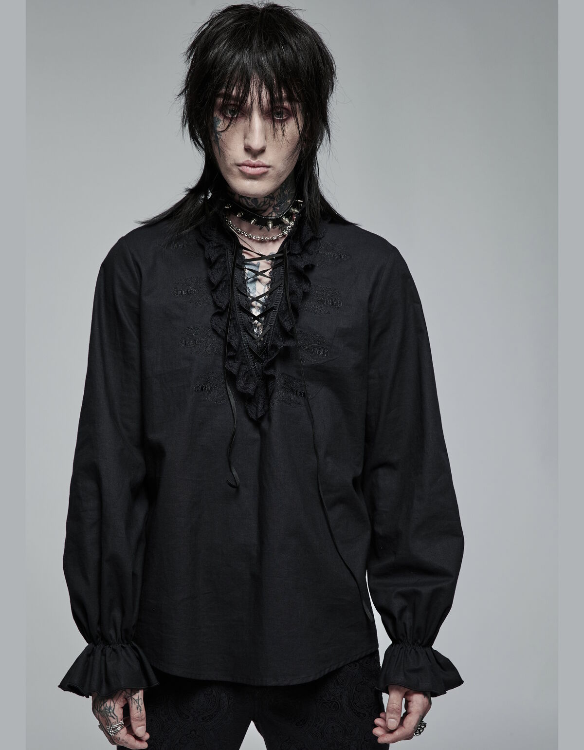 Chemise Steampunk Gothique Homme - Patchs Cloutés, Style Rock, Pour Concert, Festival, Soirée