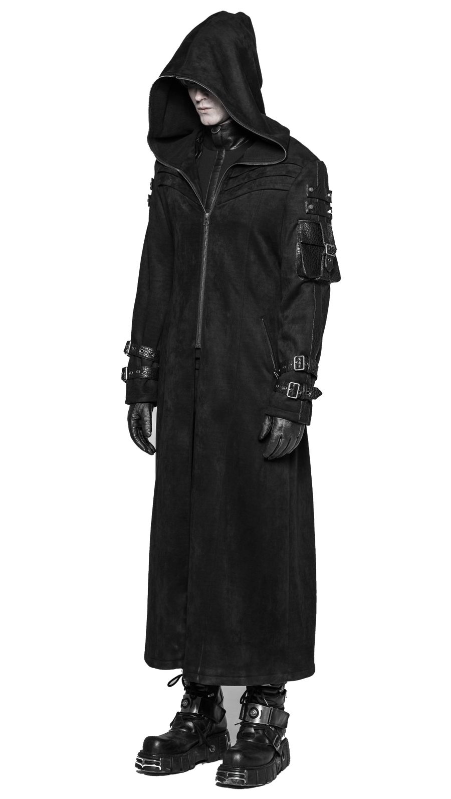 Veste Longue Gothique Vintage Homme - Style Punk Steampunk - Capuche - Noir - Cadeau Halloween