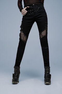 Legging Gothique Pour Femme Noir Avec Boucles - Style Punk, Décontracté, Tregging élastique