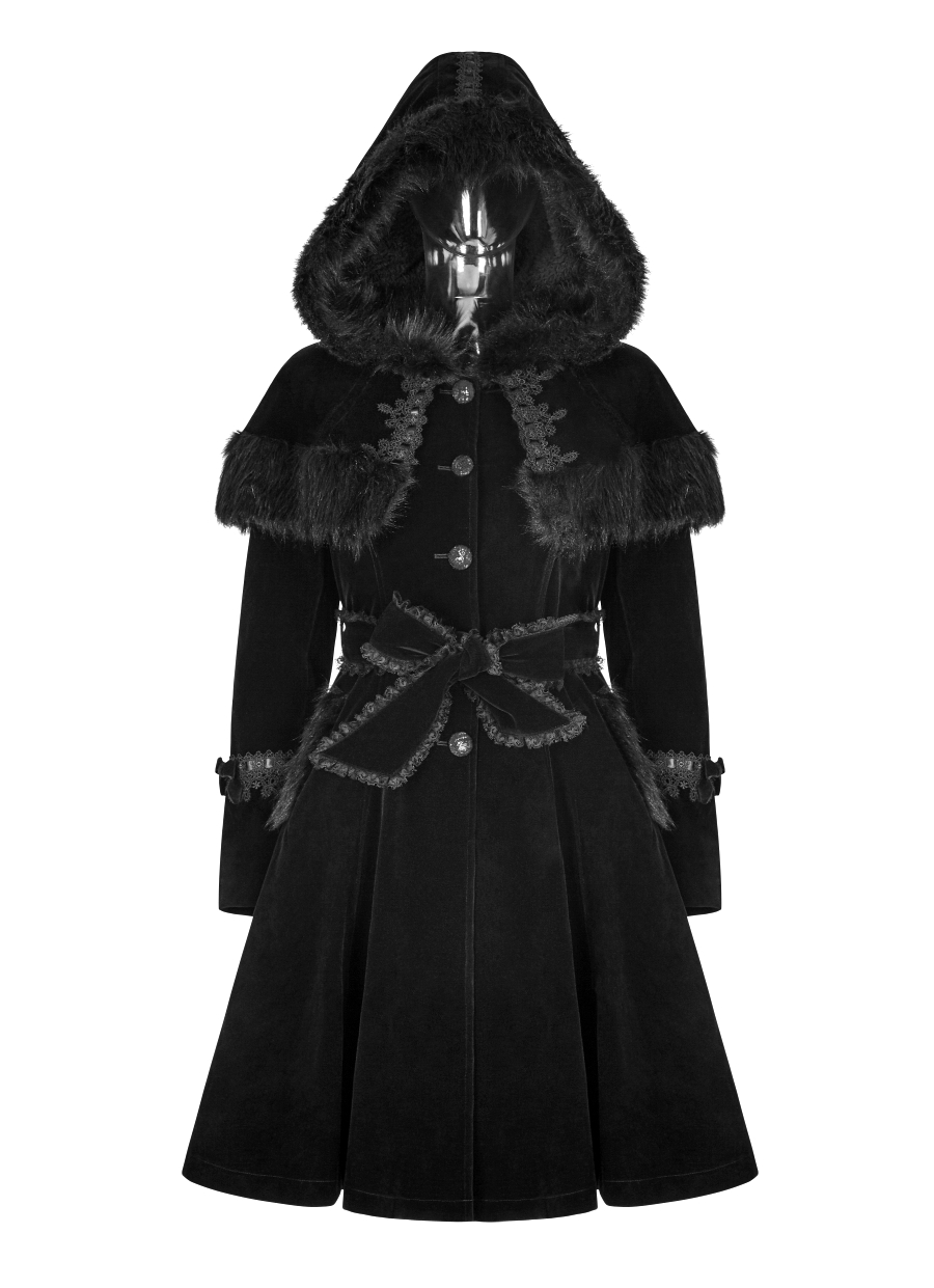 Pyon Pyon Manteau Noir Gothique Lolita avec Fausse Fourrure 