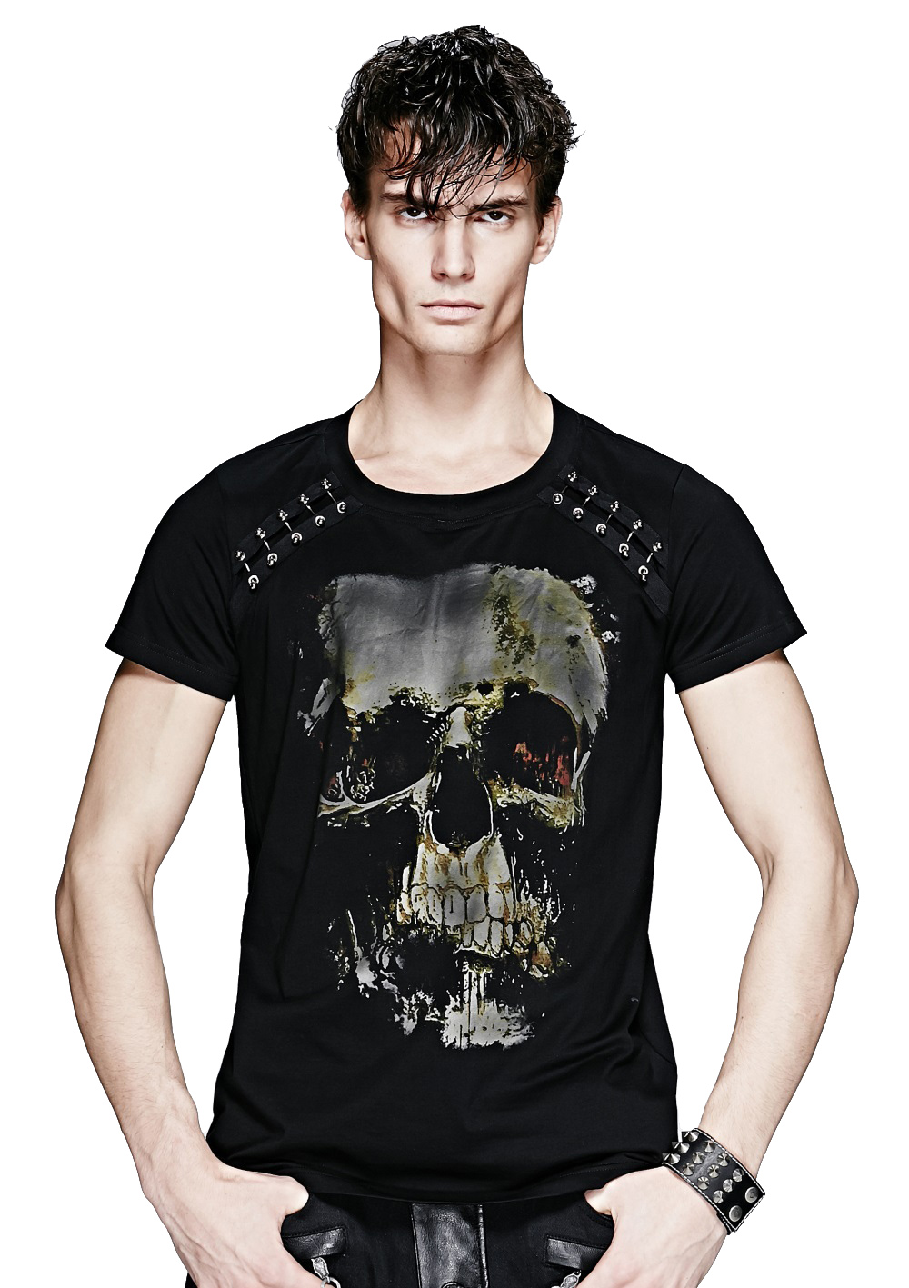 T-shirt gothique homme noir avec une grosse têtes de mort