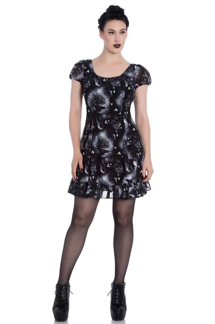 Robe gothique ALCHEMY BLACK imprimée de corbeaux noirs 'ash dress'