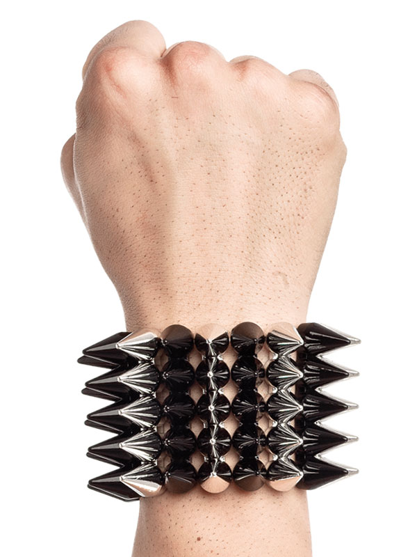 Bracelet 3 petits tours cuir clouté et acier (noir