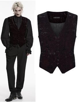 Gilet Homme Velours Rouge Noir Crimson Aristocrat - Punk Rave