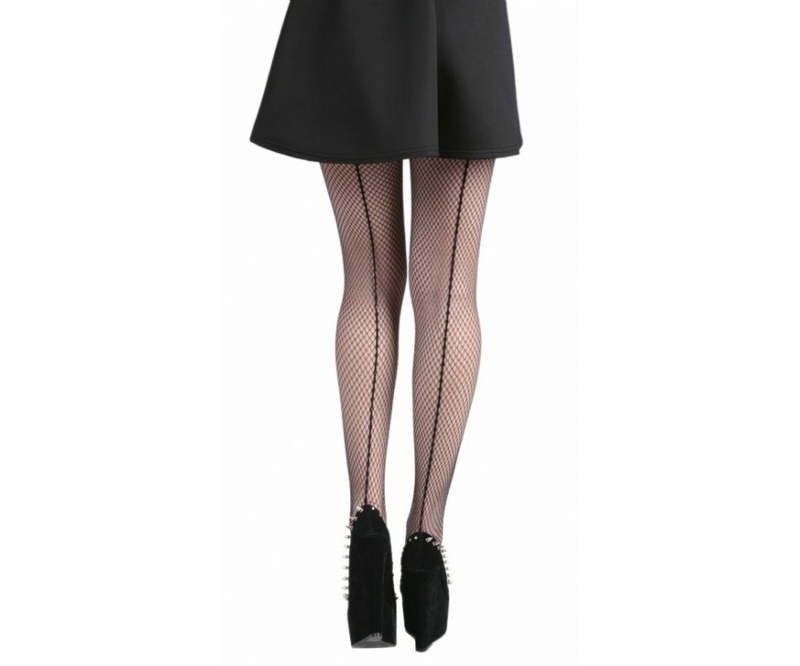CALZITALY Collants Résille Fine Effet Rétro Vintage - Fabriqués En Italie, Noir, Plusieurs Tailles
