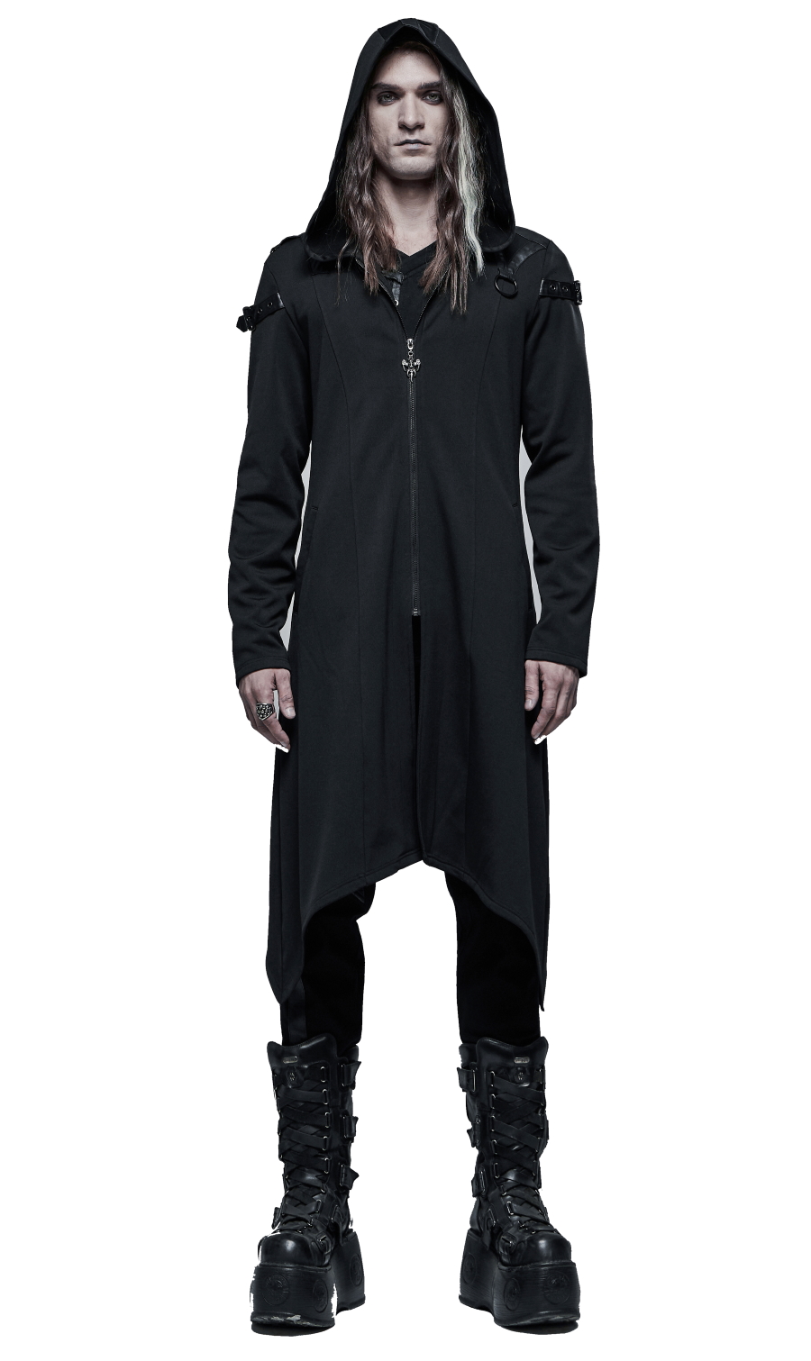 Longue veste gothique homme zippée punk rave à capuche