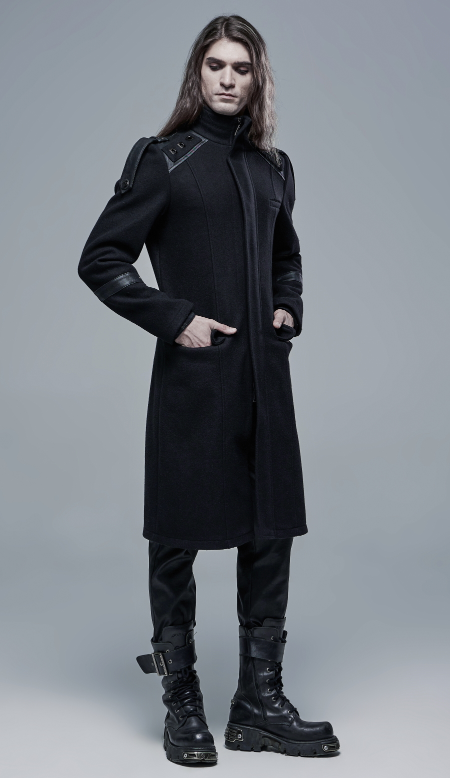 Long Manteau gothique noir homme PUNK RAVE y364