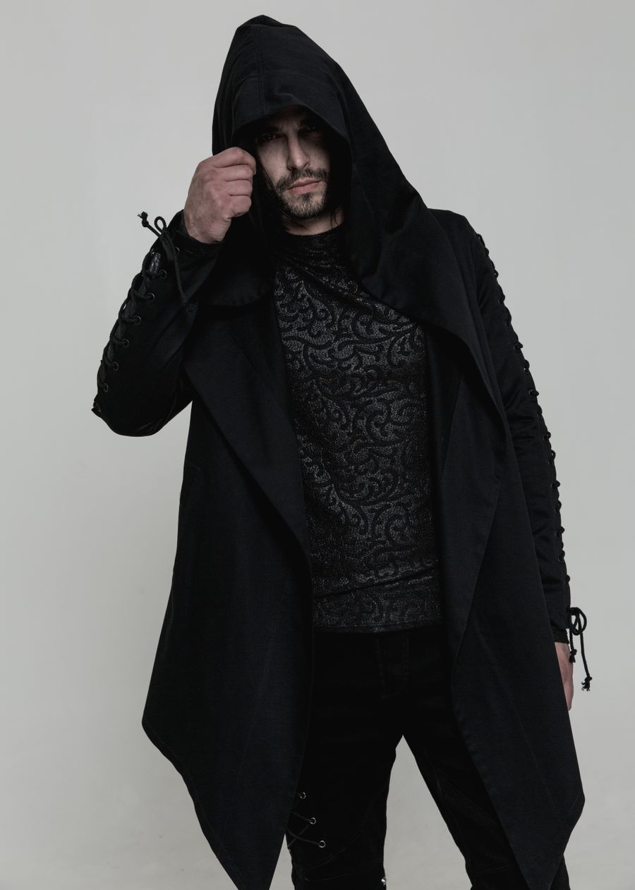 Veste Longue Gothique Vintage Homme - Manteau à Capuche Punk Steampunk - Cardigan Long Style Rétro Halloween