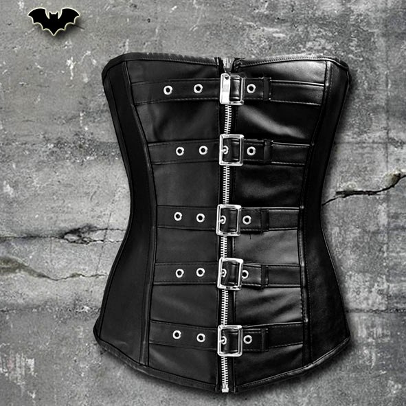 Corset gothique simili cuir ALCATRAZ orn de nombreuses sangles