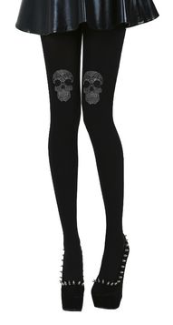 Collants gothiques opaques 'strass skull'
