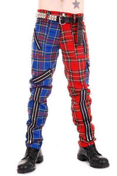 Pantalon punk unisexe TIGER LONDON tartan bleu et rouge