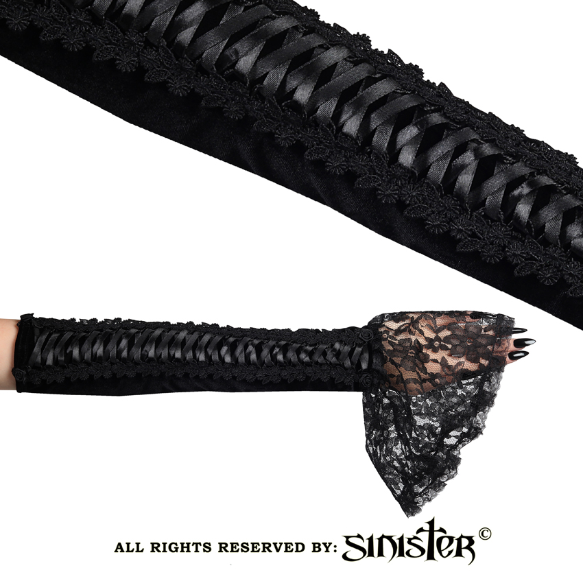 Mitaines gothique SINISTER en velours noir