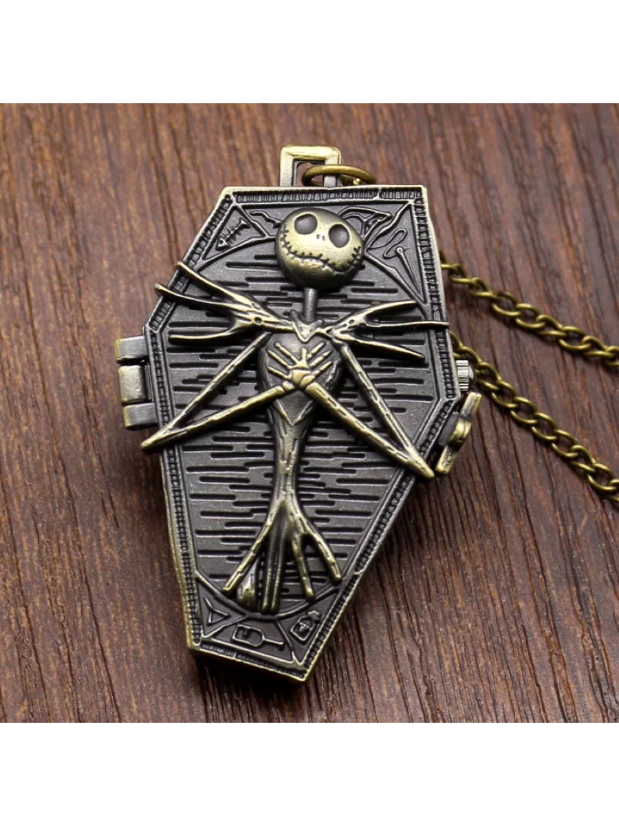 Montre Gousset à LED 'L'Étrange Noël De Mr Jack' - Cadran 4.6 Cm, Chaîne 80 Cm - Fonction Lampe De Poche - Style Vintage - Boîte Cadeau Incluse