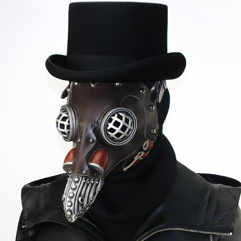 Masque steampunk docteur de la peste en simili cuir marron