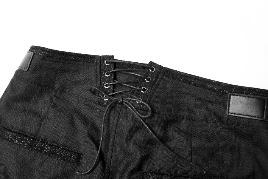 Pantalon jeans gothique dandy baroque jacquard cuir gravé laçage PunkRave Homme 