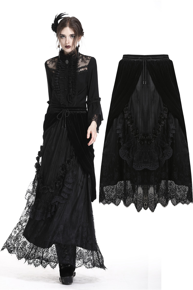 Longue jupe gothique victorienne noire DARK IN LOVE