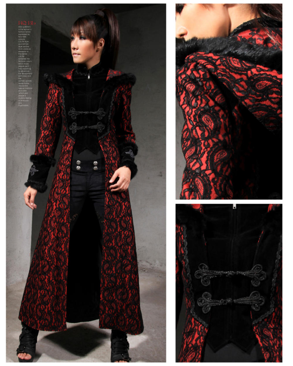 manteau femme noir et rouge