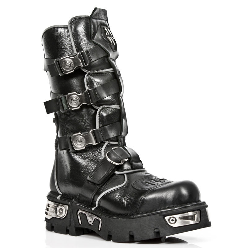 Bottes New Rock Montantes En Cuir Noir – Taille 39, Style Combat