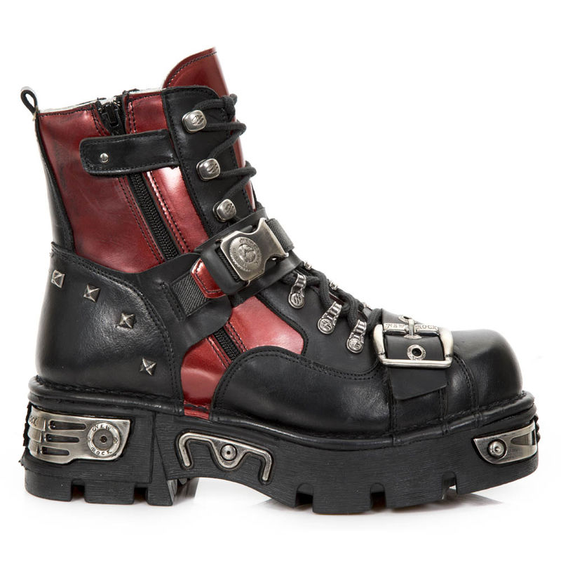 Bottines unisexe en cuir noir et rouge New Rock M.258-C2