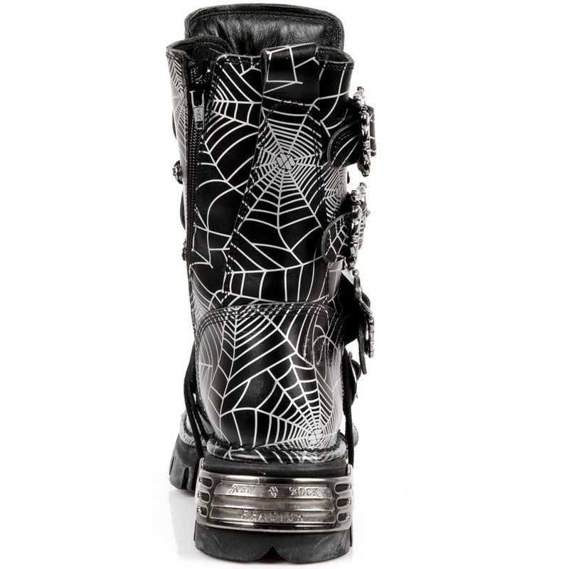 Bottes cuir noir effet toile d'araignée New Rock M.391-C2