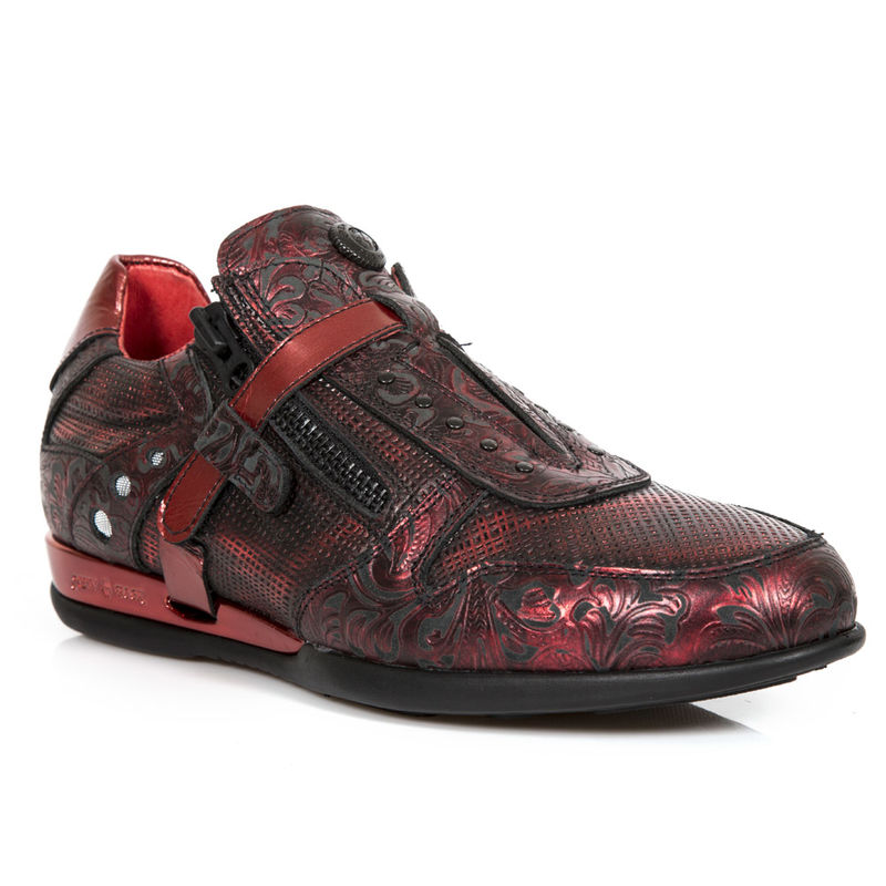 Chaussures hommes en cuir rouge surpiqué New Rock M.HY018S5