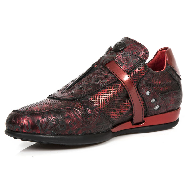 Chaussures hommes en cuir rouge surpiqué New Rock M.HY018S5