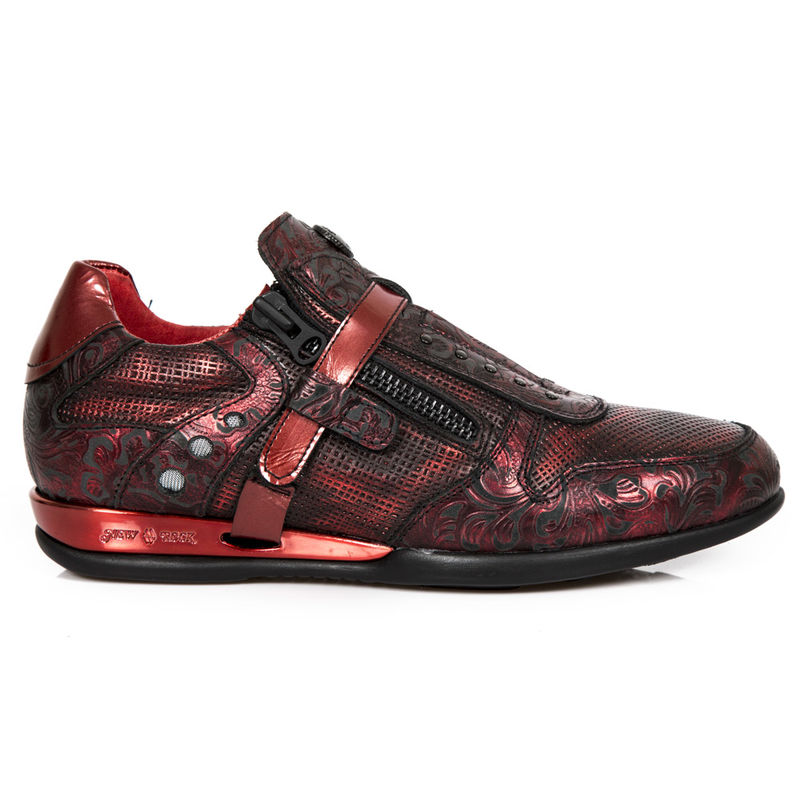 Chaussures hommes en cuir rouge surpiqué New Rock M.HY018S5