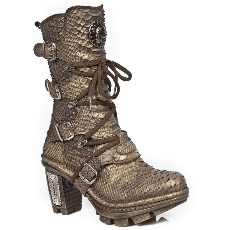 Bottes New Rock en cuir marron à talons