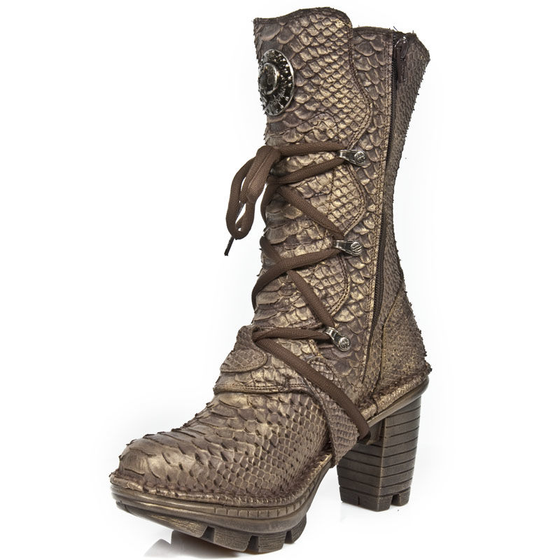 Bottes New Rock en cuir marron à talons