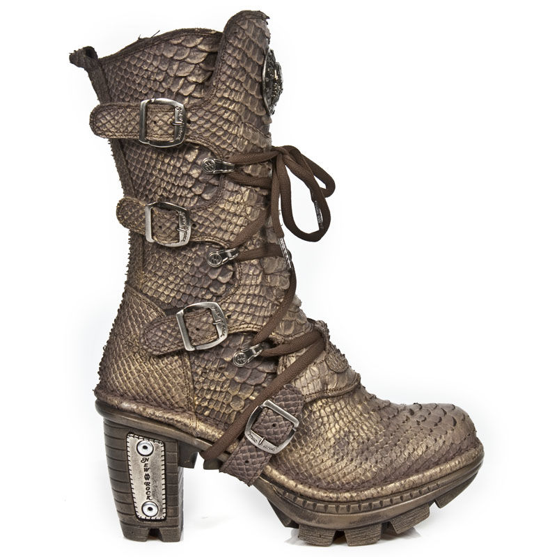 Bottes New Rock en cuir marron à talons