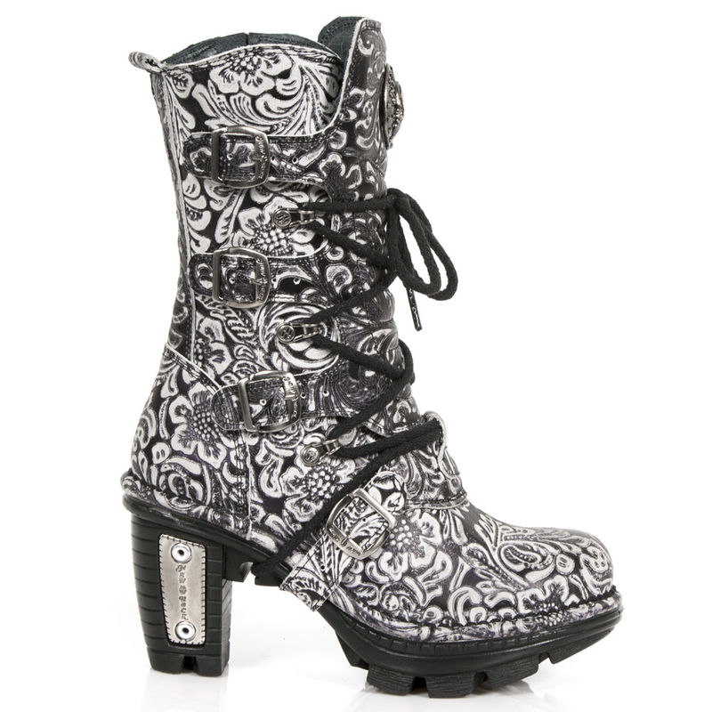 Bottes New Rock en cuir noires et blanches