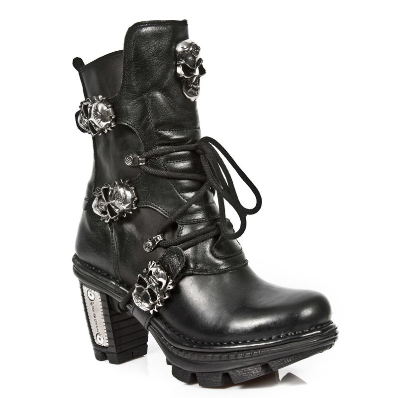 Bottes femmes en cuir noir New Rock M.NEOTR026-S1 décorées de boucles ...