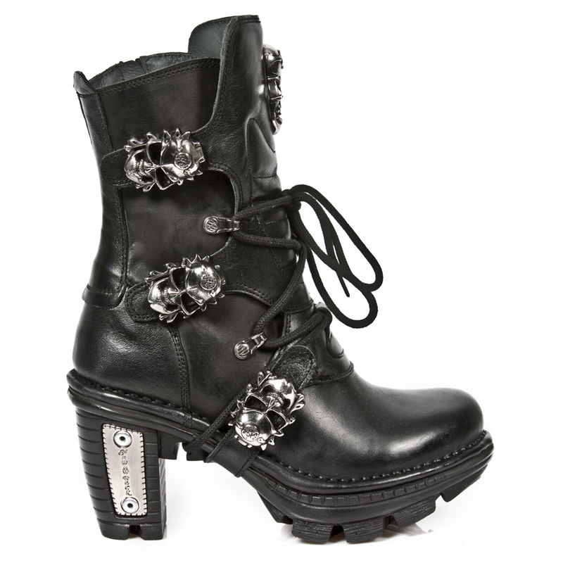 Bottes femmes en cuir noir New Rock M.NEOTR026-S1 décorées de boucles ...