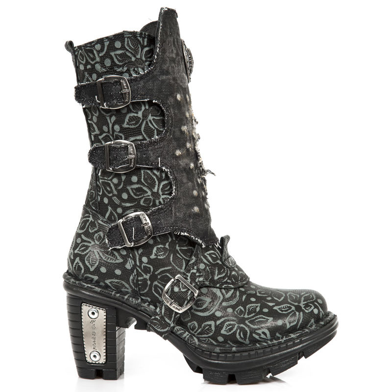 Bottes New Rock en cuir à motifs floraux