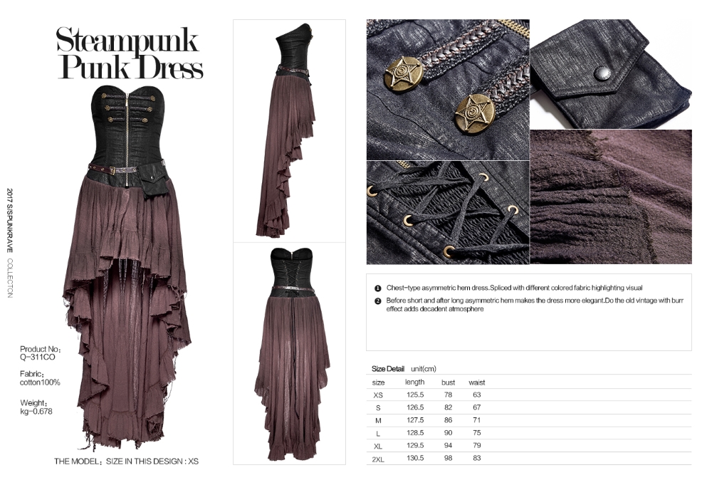 Robe steampunk noire et marron PUNK RAVE q311
