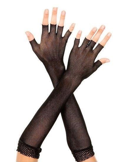 Gants Longs En Résille Avec Strass Noir - Manches Maille Pour Soirée, Fête, Cosplay - Taille Unique Femme