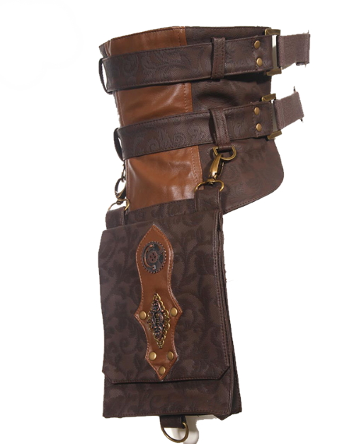 Ceinture sacoche STEAMPUNK RQBL en simili cuir marron