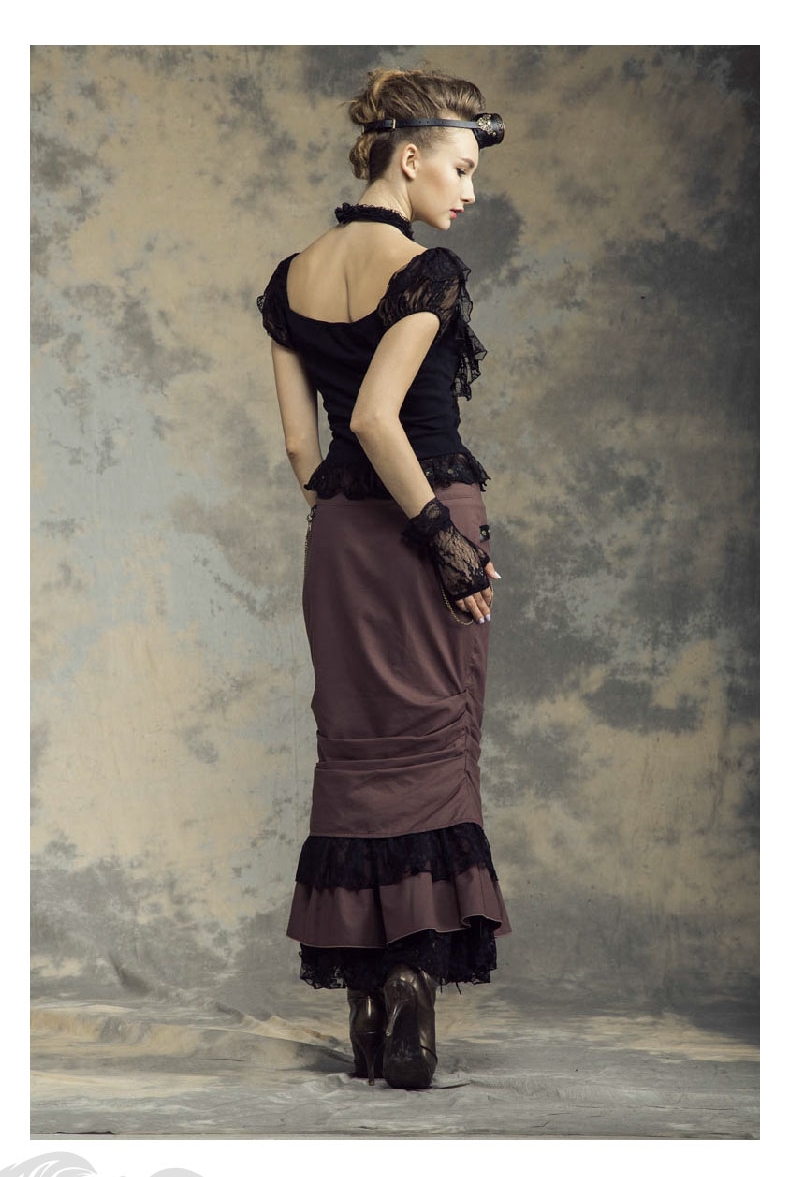 Ensemble Jupe Et Corset Steampunk Noir Dentelle/satin Rouge Taille M - Funhouse Neuf Avec étiquettes