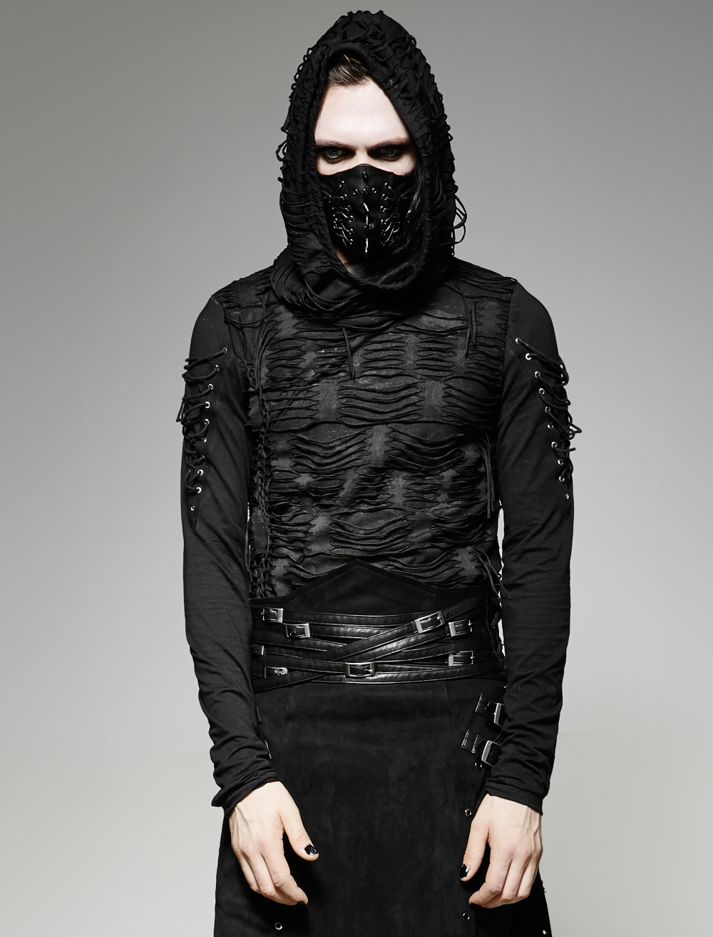 Fashion Hommes Veste à Capuche Long Cardigan Noir Ninja Goth Gothique Punk Sweat À Capuche Manteau