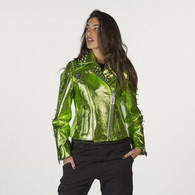 Perfecto Femme New Rock - Cuir Vert Métallisé