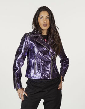 Perfecto Femme New Rock - Cuir violet Métallisé