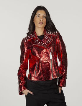 Perfecto Femme New Rock - Cuir Rouge Métallisé